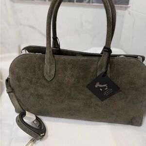 Chic Olive Green Suede Satchel